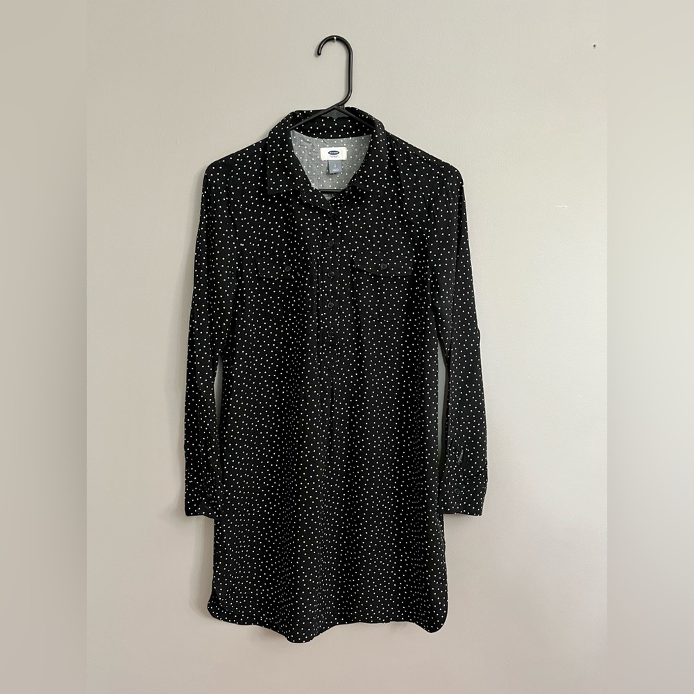 Black and White Polka Dot Button Down Shirt Dress SP
